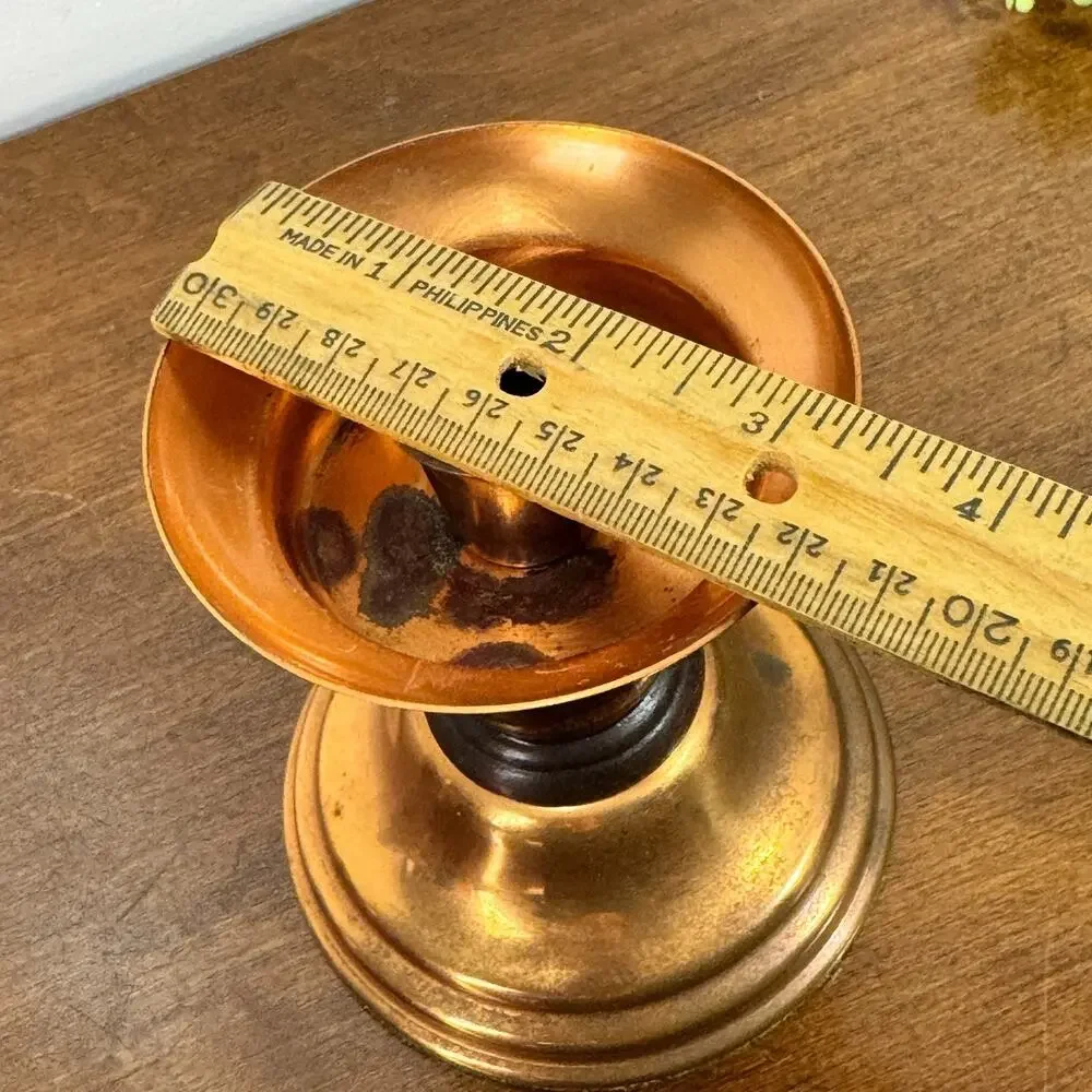 Vintage Copper Candlestick Holder Coppercraft Guild Taunton Mass USA Wood